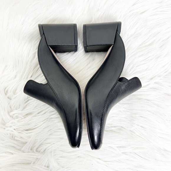 Sole Society Womens 6 Black Leather Carlotta Chunky Heel Mules Slip On - Picture 3 of 7